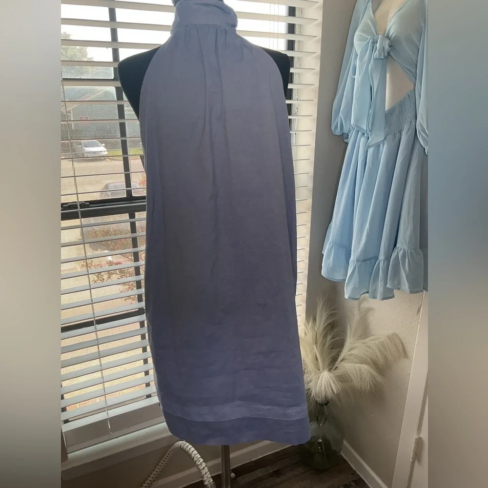 J. Crew Light Blue Tie Neck Mini Dress